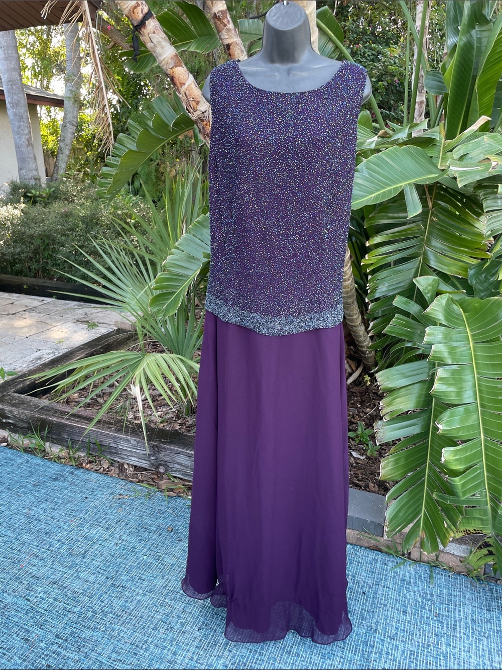 purple iridescent beaded drop waste mother of the bride dress